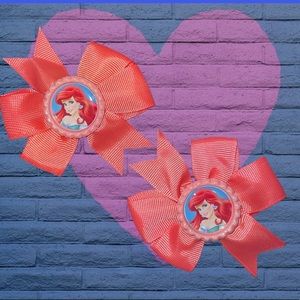 Set of 2 handcrafted 3 inch pink hair bows featuring Ariel 🎀